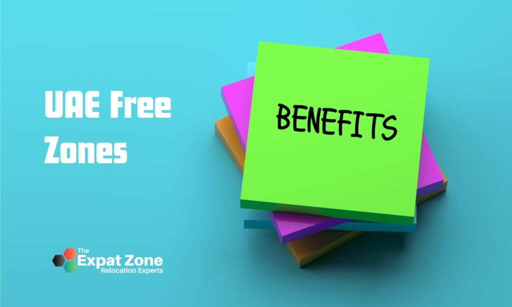 Stacks of coins with a tax symbol crossed out, set against a backdrop of the Dubai skyline (Keywords: UAE, free zone, tax benefits). Enjoy significant tax benefits, including reduced corporate and income tax, by establishing your business in a UAE Free Zone.